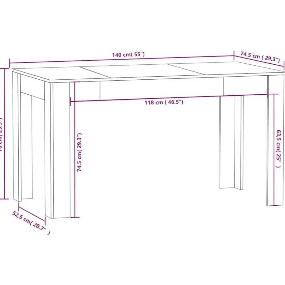 vidaXL Eettafel - Gerookt eiken - Bewerkt hout - 140x74.5x76 cm