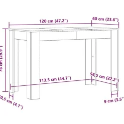 vidaXL Eettafel - Rechthoekige tafel - Zwart eiken - Bewerkt hout - 120x60x76 cm