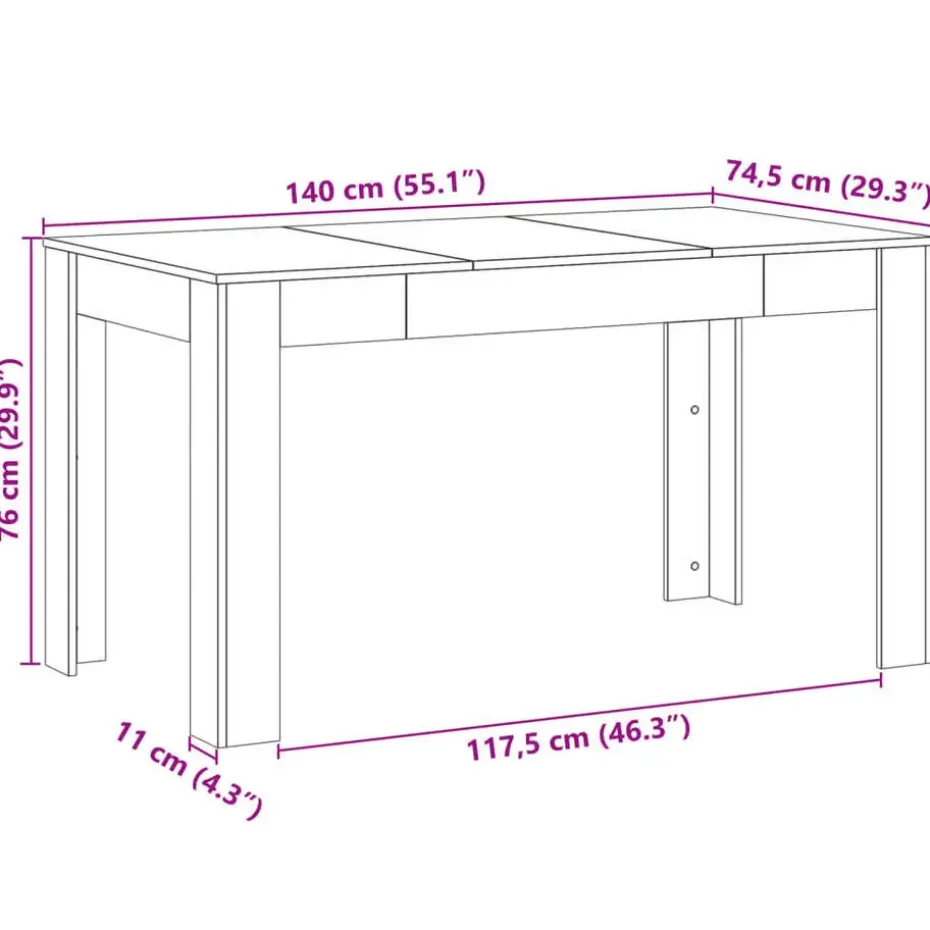vidaXL Eettafel - Rechthoekige tafel - Oud hout - Bewerkt hout - 140x74.5x76 cm