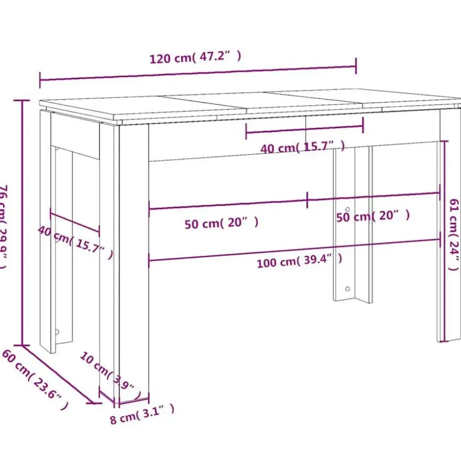 vidaXL Eettafel - Rechthoekige tafel - Gerookt eiken - Bewerkt hout - 120x60 cm