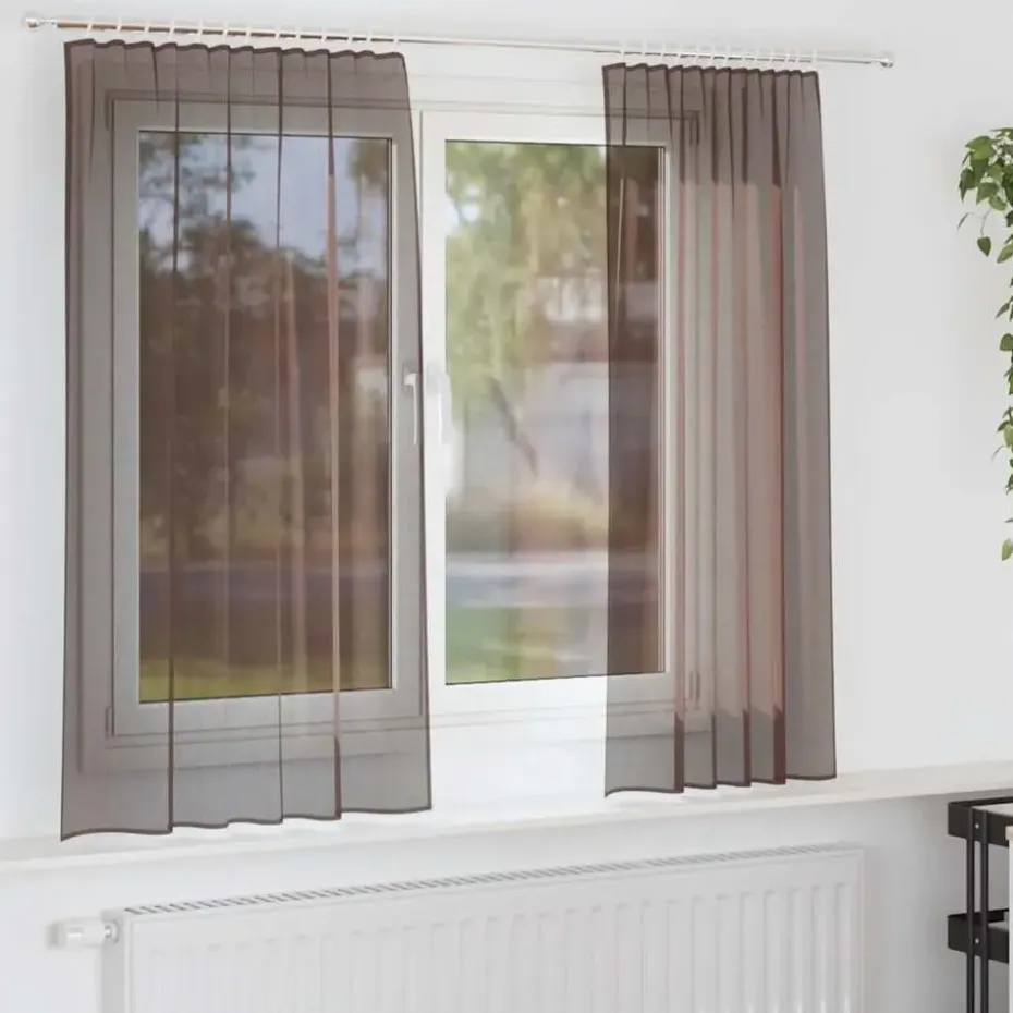 vidaXL Gordijnen van voile met roedezakken - Bruin - 140x140 cm - Stof - 2 Stuks