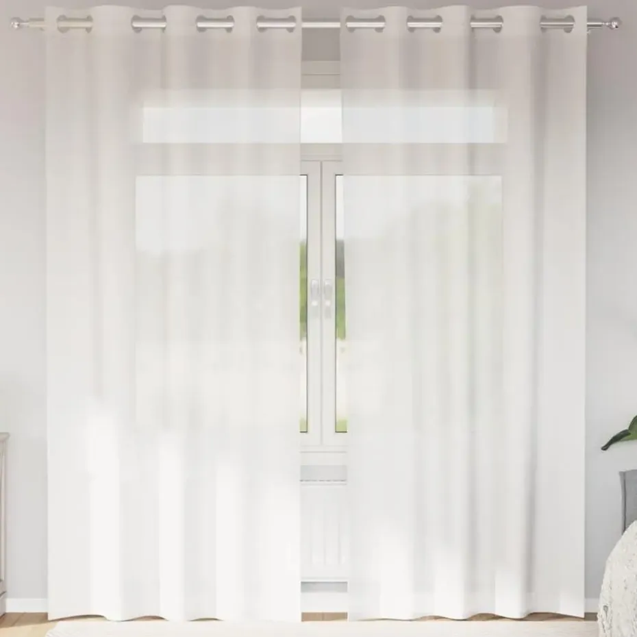 vidaXL Gordijnen van voile met ringen - Wit - 140x245 cm - Stof - 2 Stuks