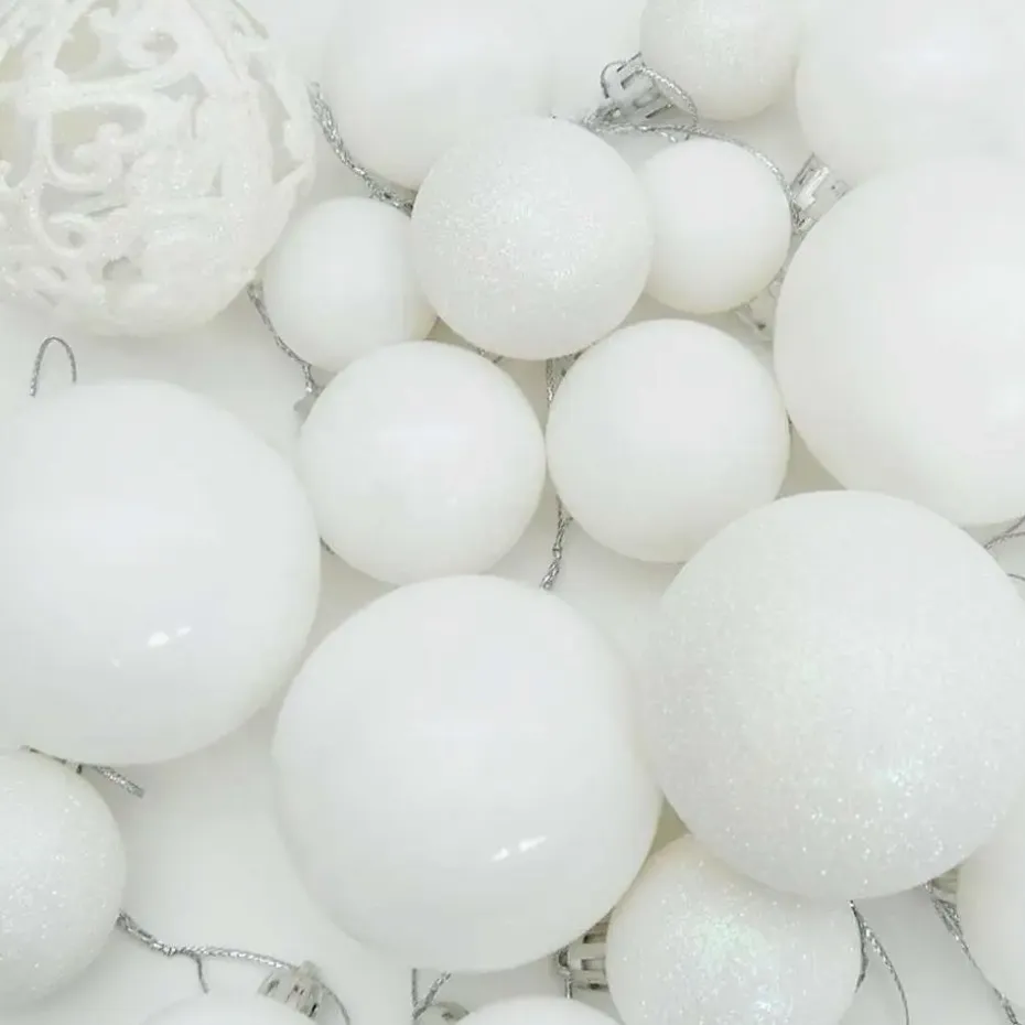 vidaXL Kerstballen set met 150 LED - 61x - Ø3/4/6 cm - Wit - Kunststof - Mix