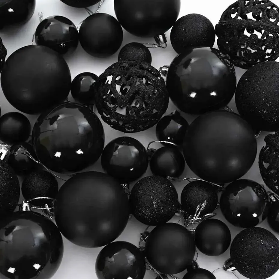 vidaXL Kerstballen set met 150 LED - 61x - Ø3/4/6 cm - Zwart - Kunststof - Mix