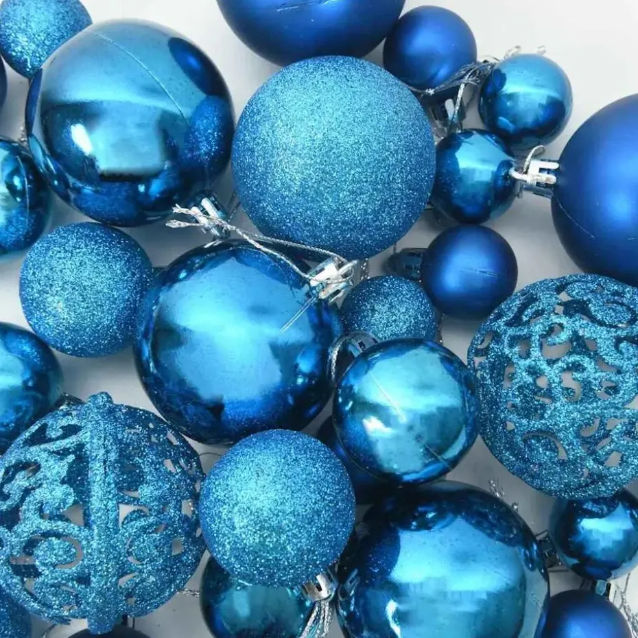 vidaXL Kerstballen set met 150 LED - 61x - Ø3/4/6 cm - Blauw - Kunststof - Mix