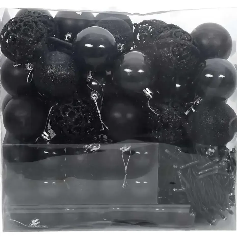 vidaXL Kerstballen set met 300 LED - 120x - Ø3/4/6 cm - Zwart - Kunststof - Mix