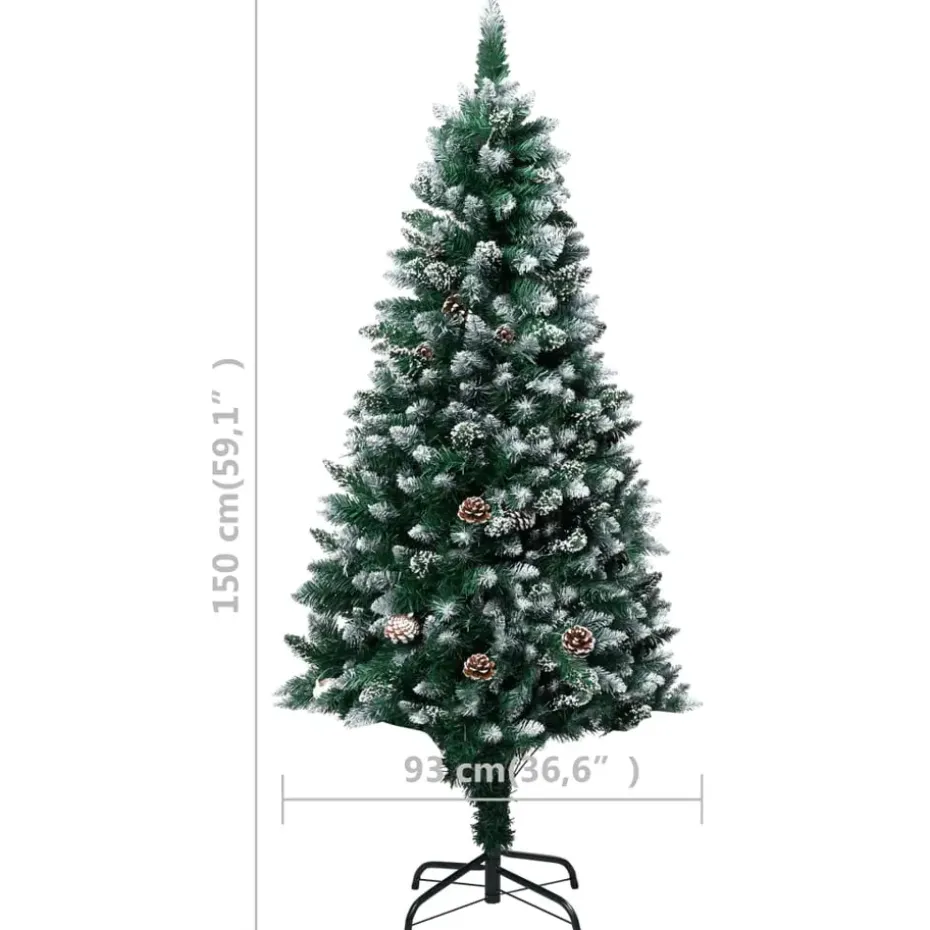 vidaXL Kunstkerstboom met dennenappels en witte sneeuw 150 cm