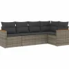vidaXL Loungbank voor 5 met kussens en armsteun - Grijs - Poly rattan