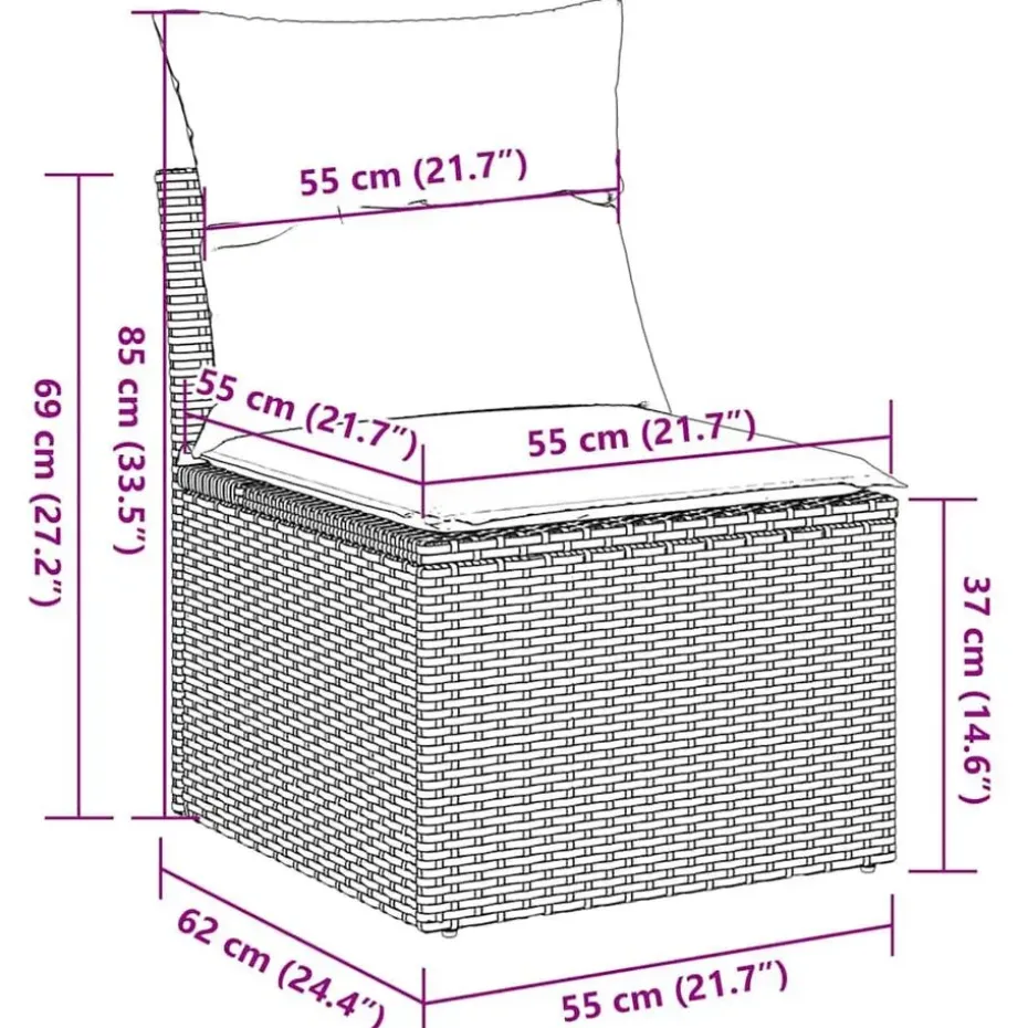 vidaXL Loungebank 2 zits met kussens poly rattan - Grijs - 110x62x69 cm