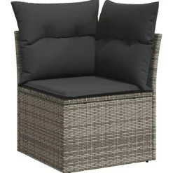 vidaXL Loungeset met 8 kussens en hout armsteun & salontafel - Grijs - 9 stuks