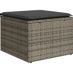 vidaXL Loungeset met 8 kussens en hout armsteun & salontafel - Grijs - 9 stuks