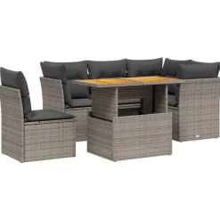 vidaXL Loungeset met kussens & verstelbaar hout tuintafel - Donkergrijs 5 stuks