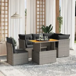 vidaXL Loungeset met kussens & verstelbaar hout tuintafel - Donkergrijs 5 stuks