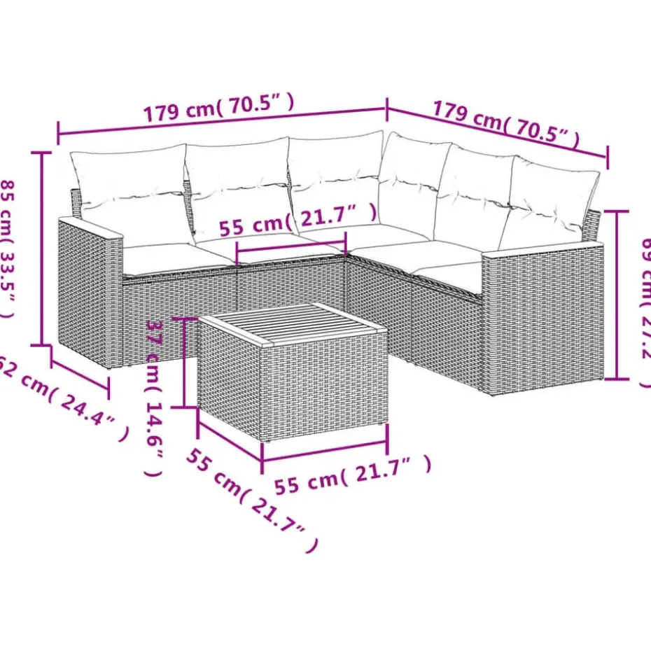 vidaXL Loungeset met kussens - hout armsteun & salontafel - Grijs - 6 stuks