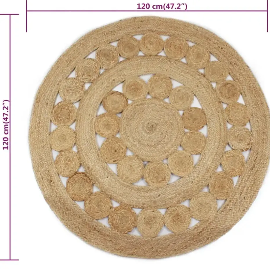 vidaXL Rond Tapijt – Beige Jute – Ø120 cm – Natuurlijk Vloerkleed