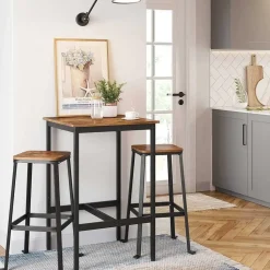 Vierkante ontbijtbartafel met zwaar stalen frame, 60x60x90cm
