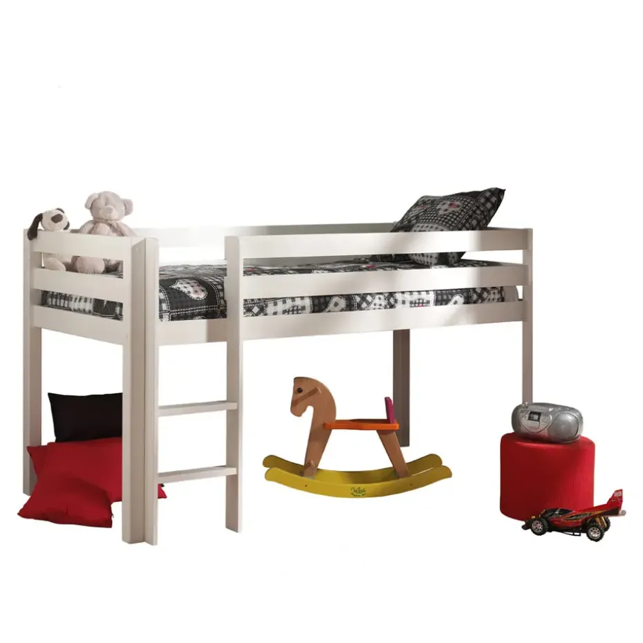 Vipack halfhoogslaper Pino met bureau en boekenkast - wit - 114x105,4x209,4 cm