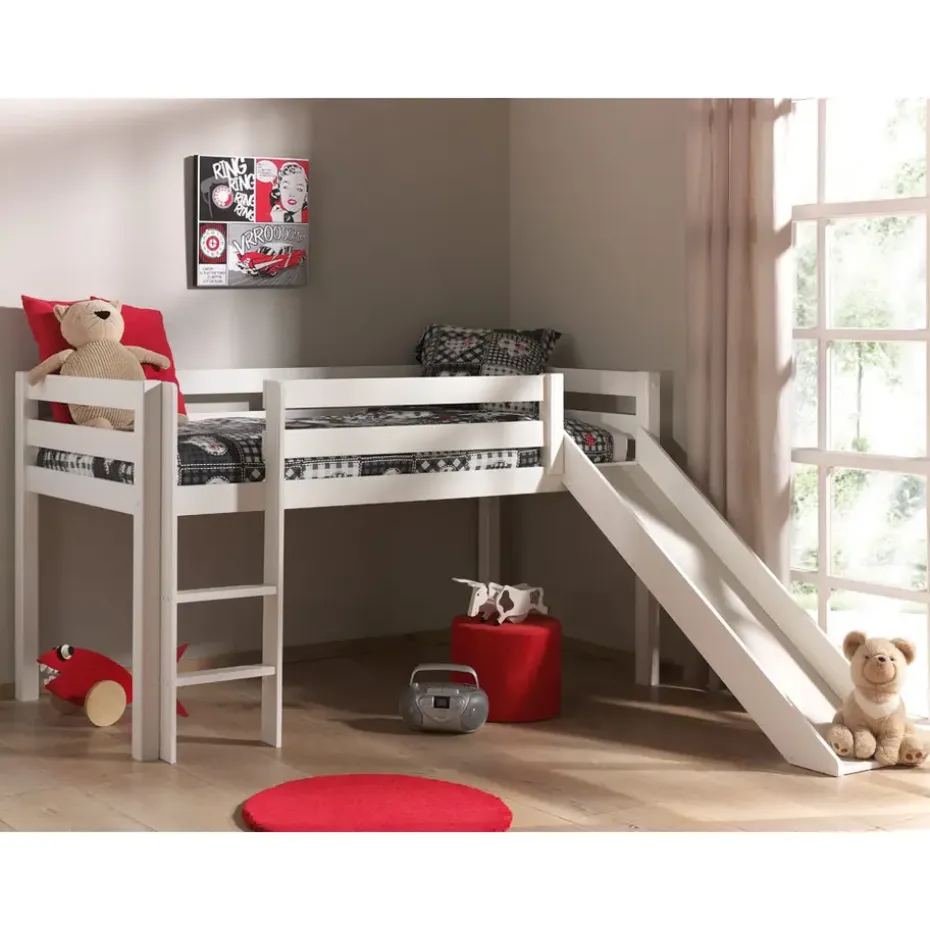 Vipack halfhoogslaper Pino met glijbaan - wit - 90x200 cm