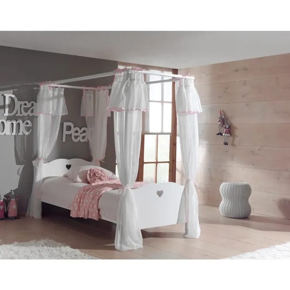 Vipack hemelbed Amori met textiel - wit - 90x200 cm
