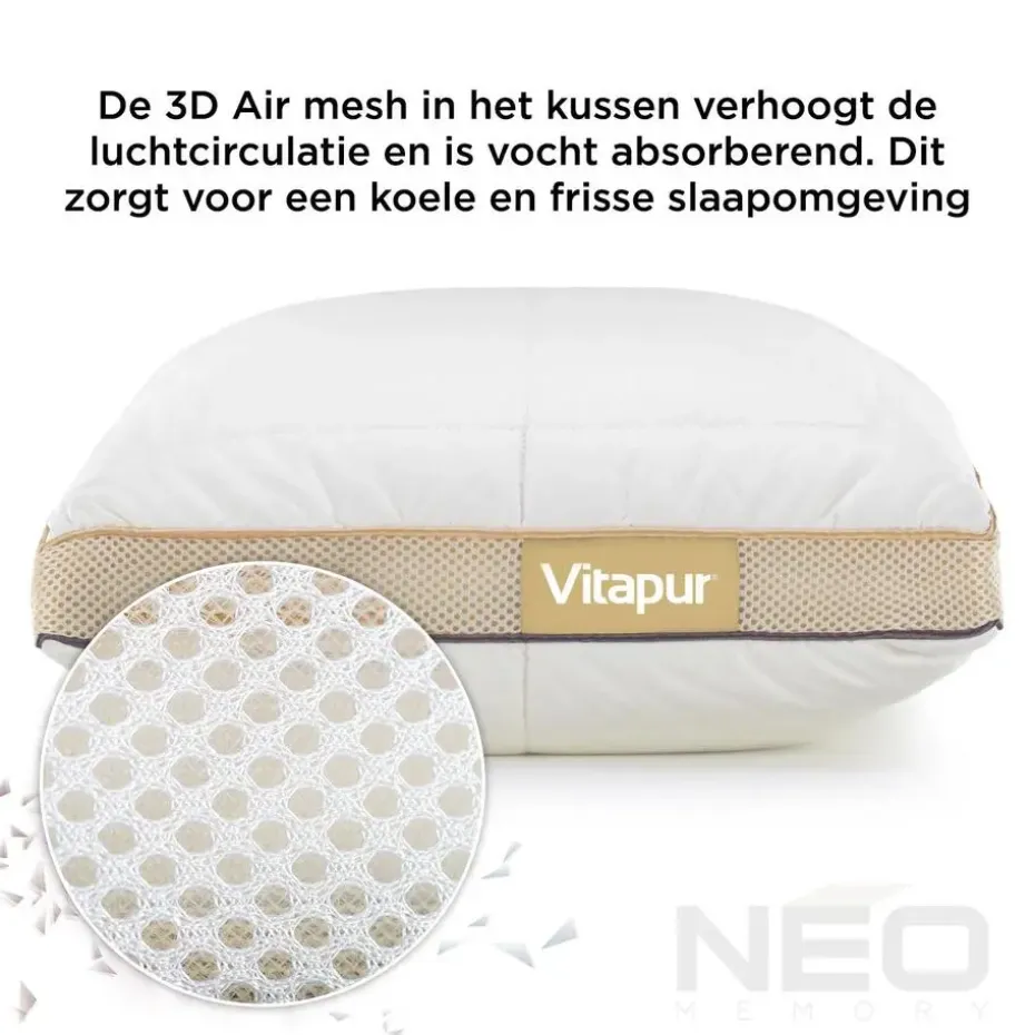 Vitapur Kinderkussen - Traagschuim vulling - 40x60 cm - 2 stuks