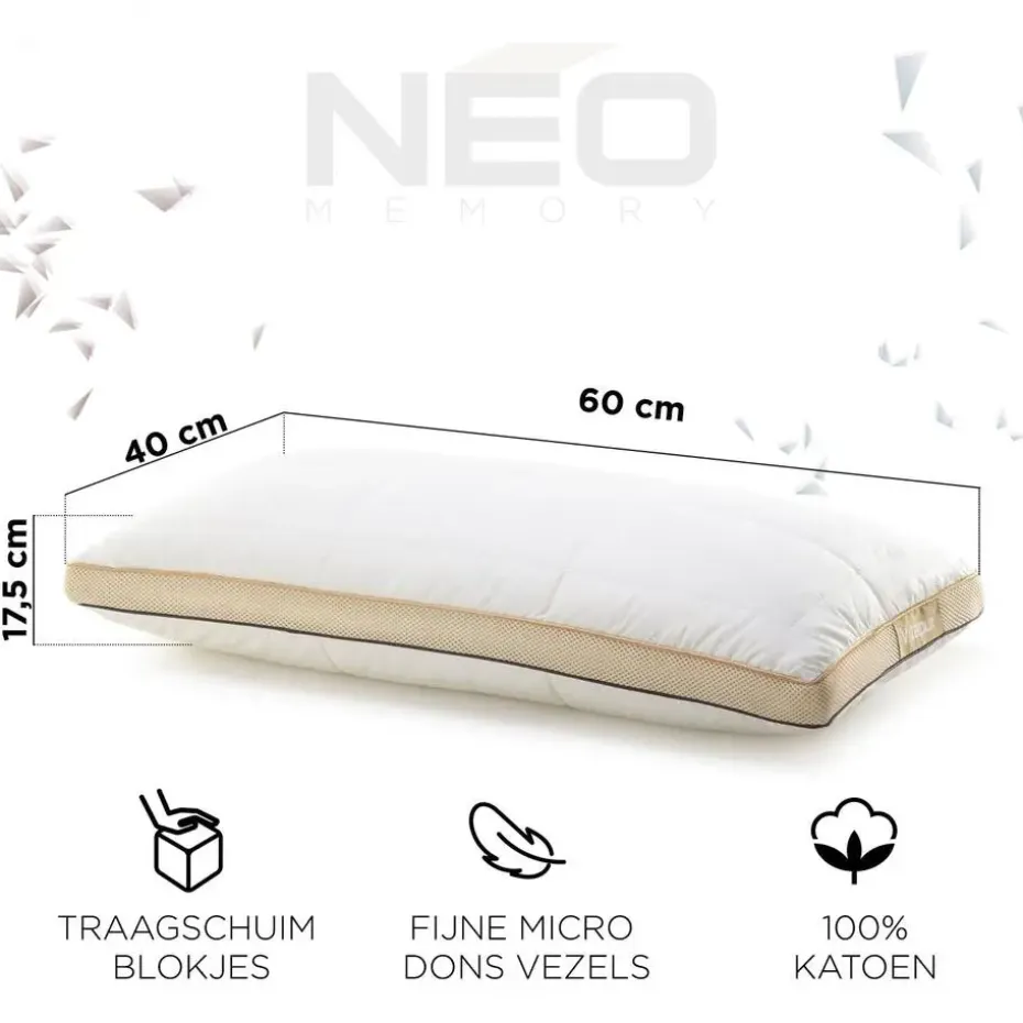 Vitapur Kinderkussen - Traagschuim vulling - 40x60 cm - 2 stuks
