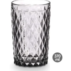 Vivalto Drinkglazen Diamonds - grijs glas - 6x - 370 ml