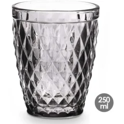 Vivalto Drinkglazen Diamonds - grijs glas - 6x - 250 ml