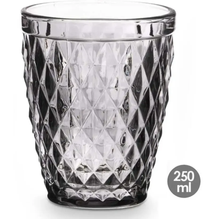 Vivalto Drinkglazen Diamonds - grijs glas - 6x - 250 ml