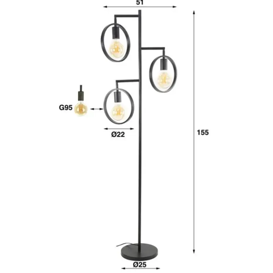 Vloerlamp Fabiola metaal 3-lichts - 155x50x155 cm - Metaal - Grijs