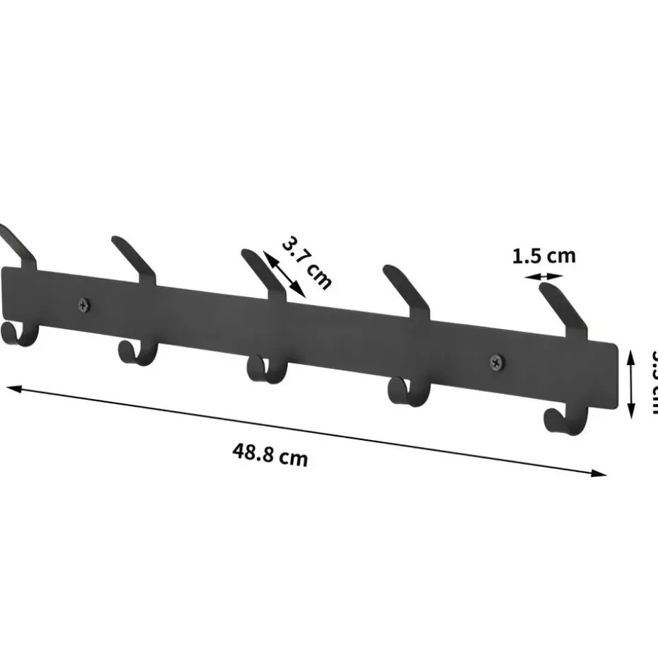 Wand Kapstok in Metaal, Hangende Muurkapstok van 49 cm Lang met 10 Haken, Zwart