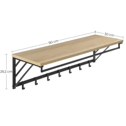 Wandkapstok - industriële look - 7 haken - 90x26x30 cm - lichte eik