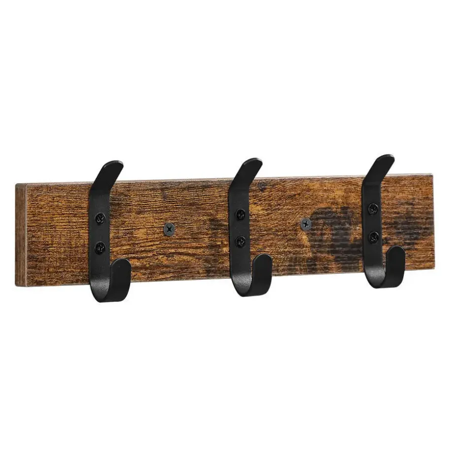 Wandkapstok met 6 Haken - compacte houten Muurkapstok - Vintage Bruin en Zwart