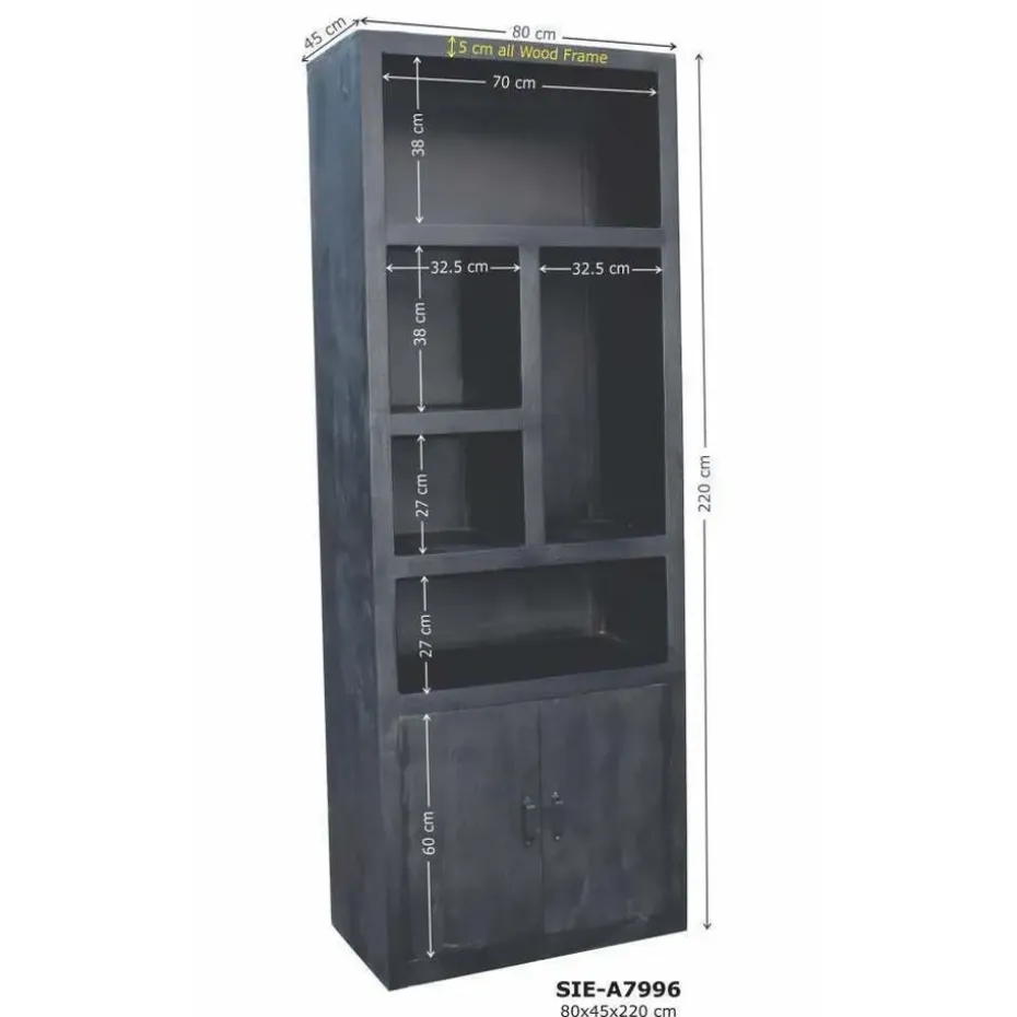 Wandkast Zwart - 80x45x220cm - Kast Xander