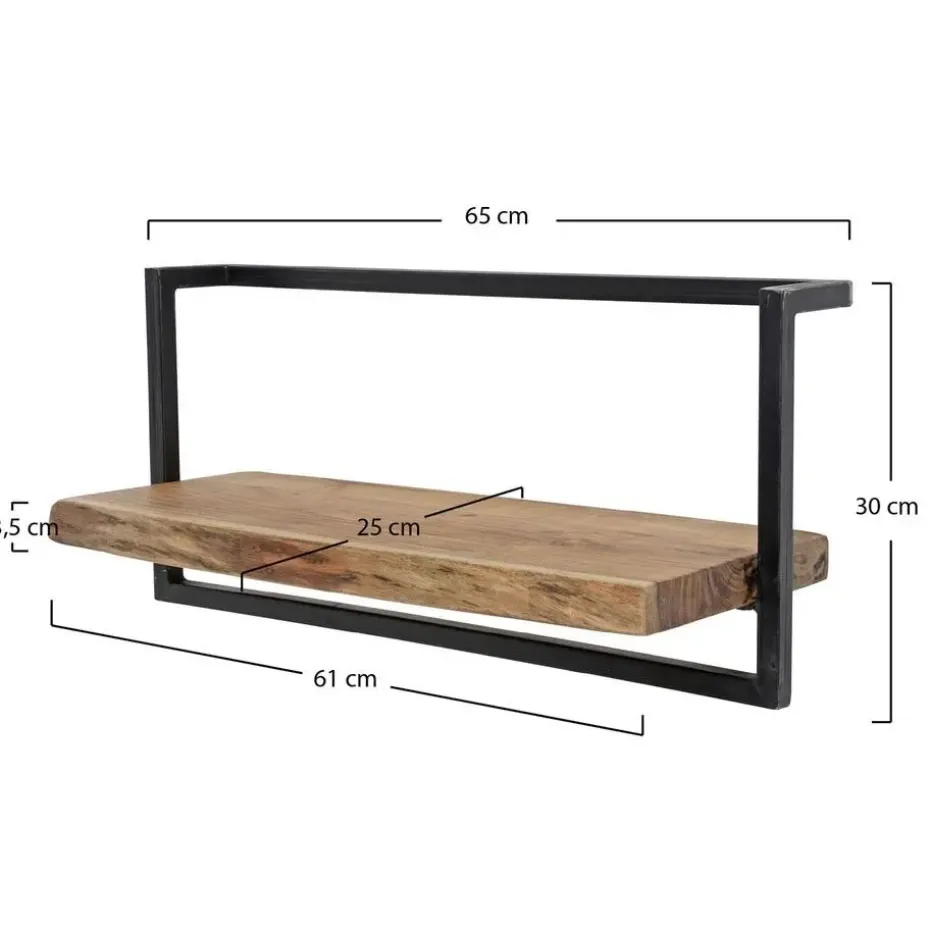 Wandplank Edge 65x25x30cm - Acaciahout & Metaal