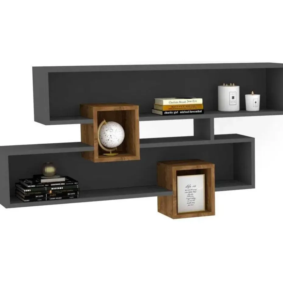 Wandplank Georgina-antraciet/walnoot