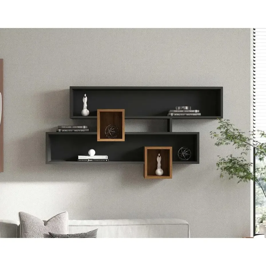 Wandplank Georgina-antraciet/walnoot