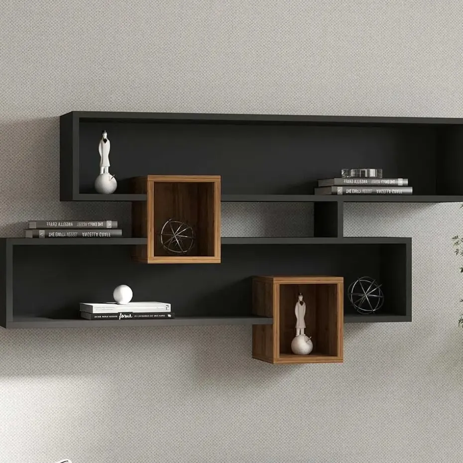 Wandplank Georgina-antraciet/walnoot