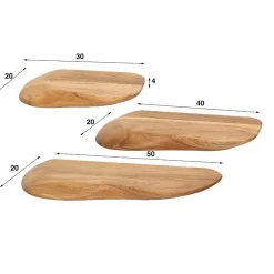 Wandschap Acaciahout - Set van 3 - 50x20x4cm - Organic