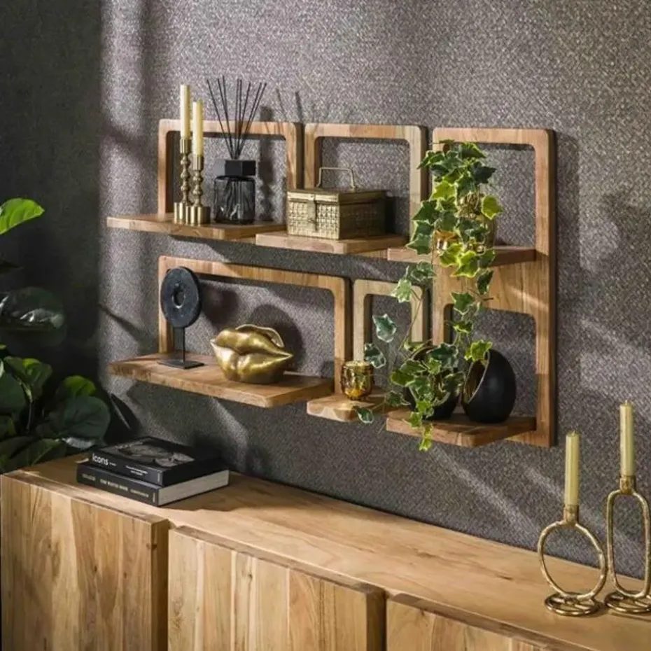 Wandschap Acaciahout - Set van 5 - 30x23x65cm - Curvy