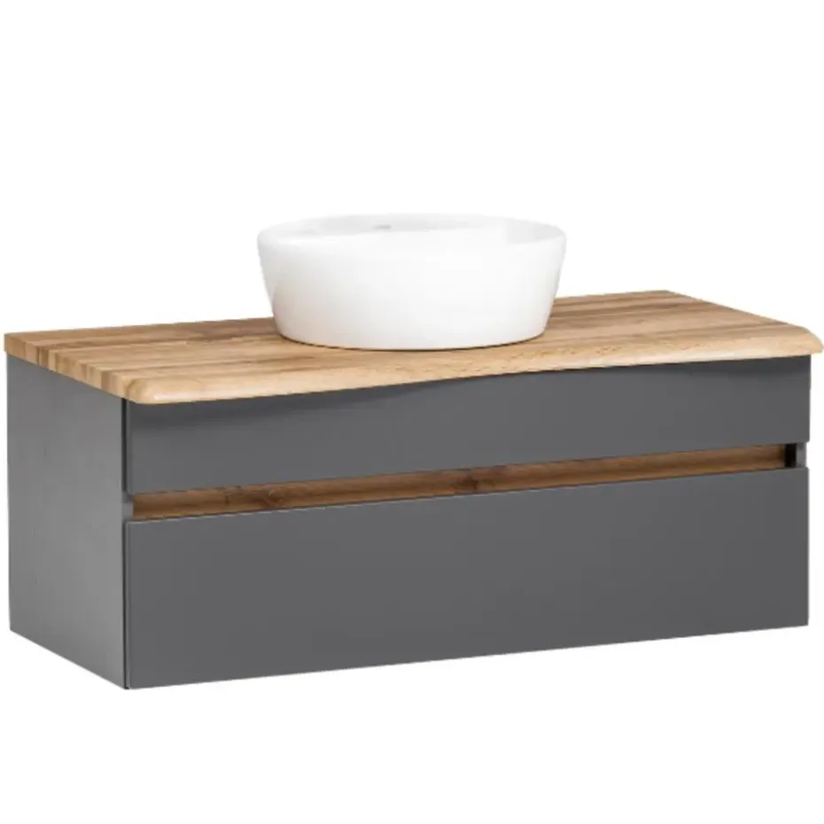 Wastafelmeubel Vikas 101cm 2 lades - antraciet/eik
