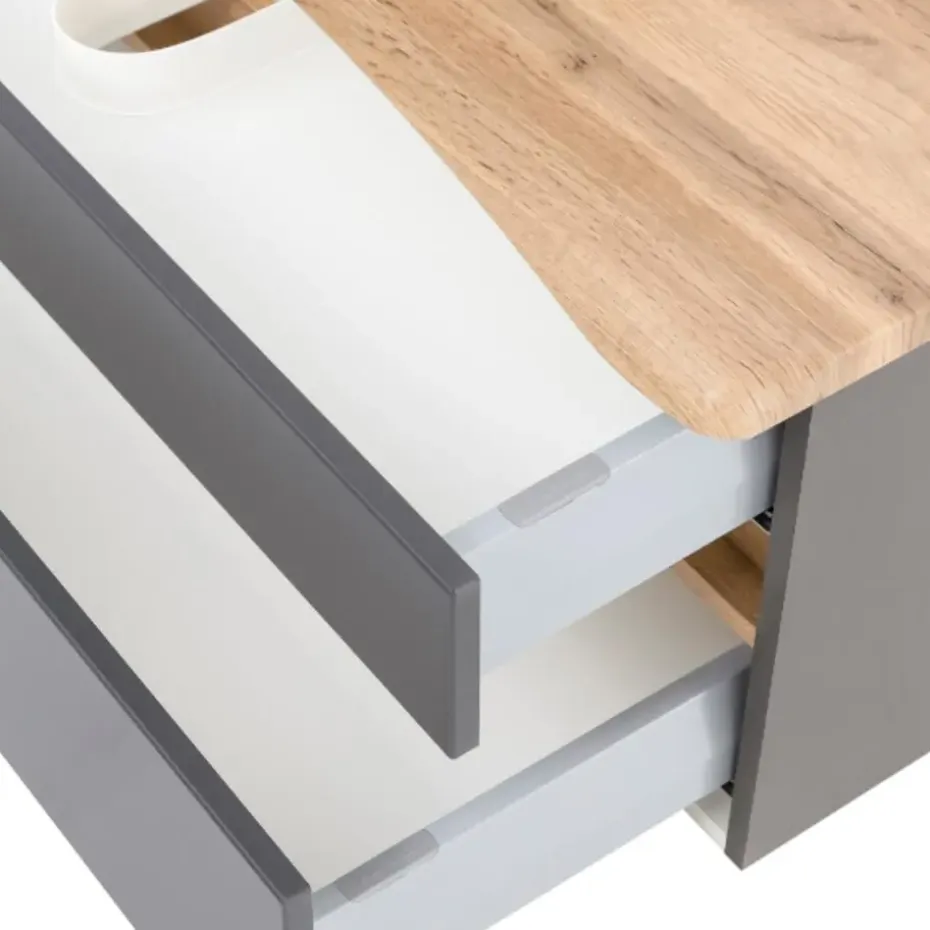 Wastafelmeubel Vikas 101cm 2 lades - antraciet/eik