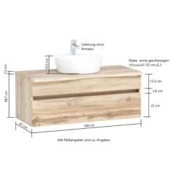 Wastafelmeubel Vikas 101cm 2 lades - antraciet/eik