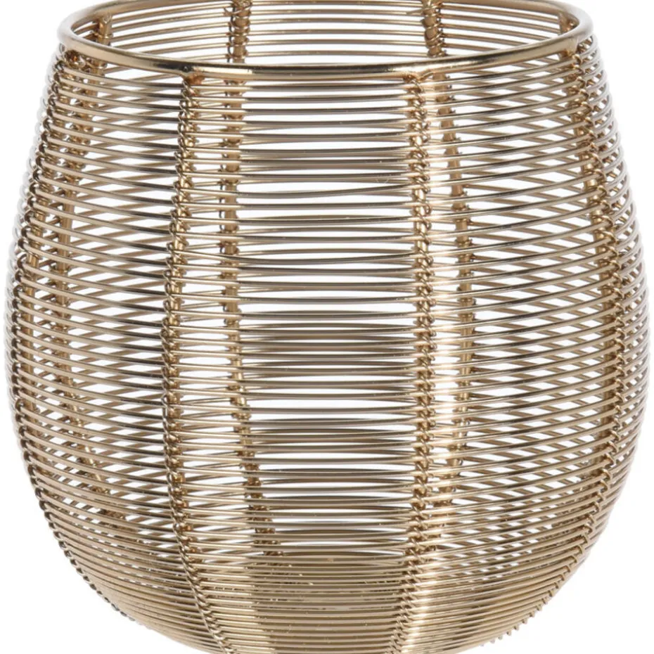 Waxinelichthouder - rond - goudkleurig - metaal draad - 12 cm