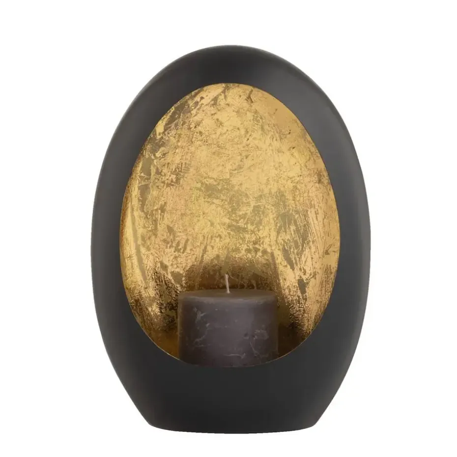 Windlicht Brygge - Zwart/Goud - 26x19x10 cm