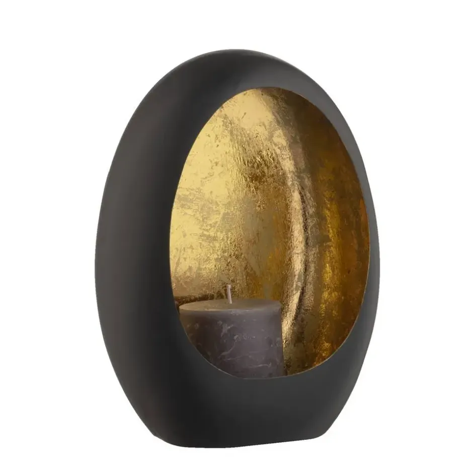 Windlicht Brygge - Zwart/Goud - 26x19x10 cm