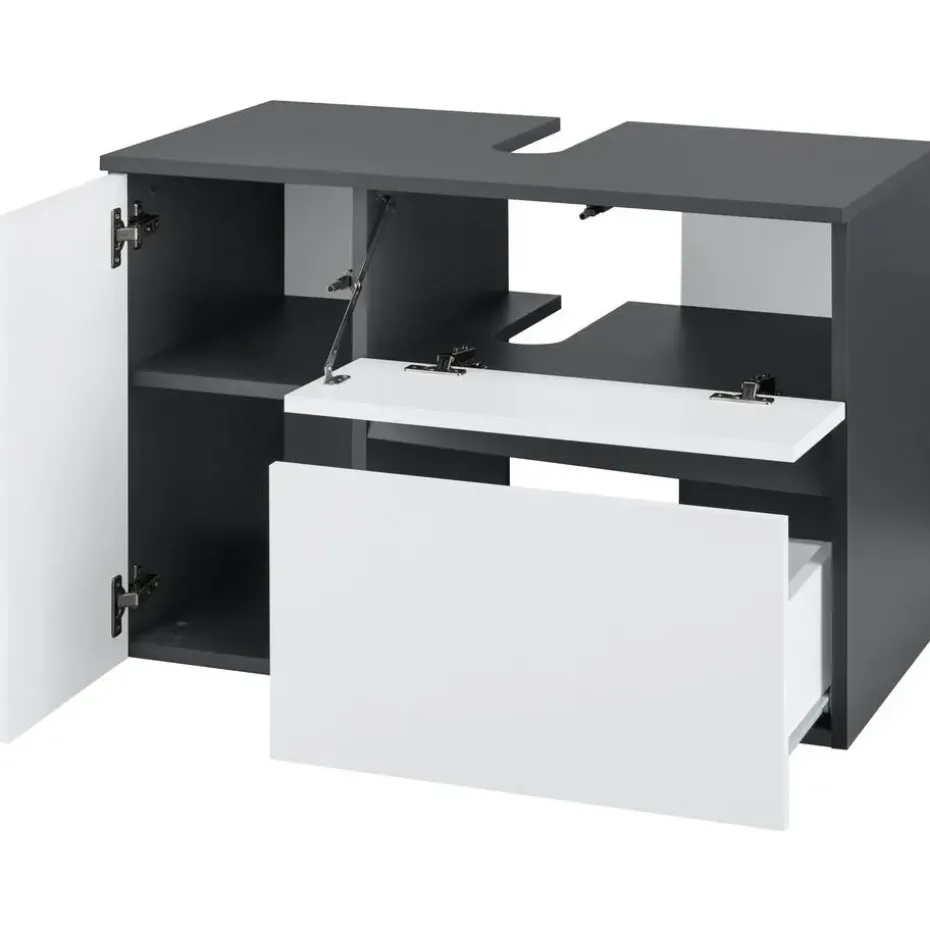 Wisla - Badmeubel 80 cm 1-lade, 1 klep, 1 deur wit/grijs