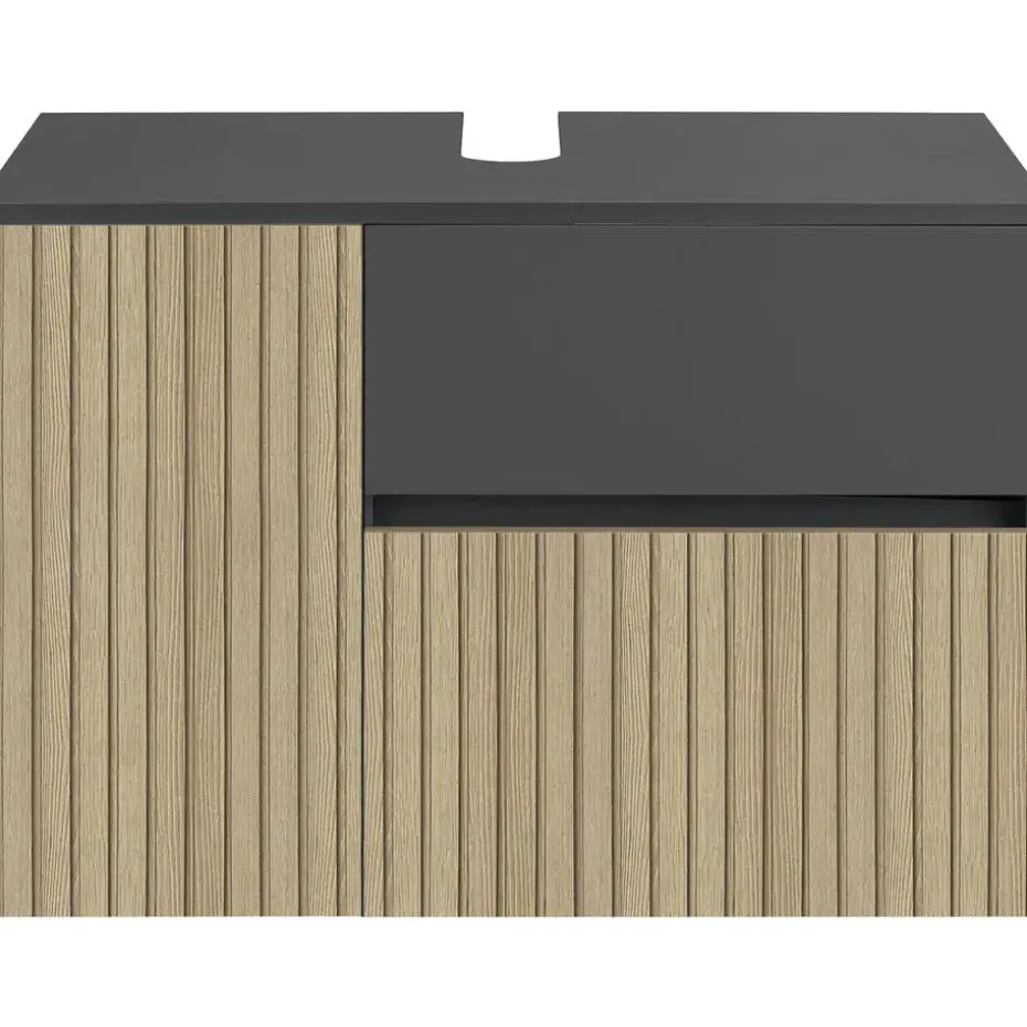 Wisla - Wastafelonderkast 80 cm met 1 deur 1 lade 1 klep in antraciet eikenoptik