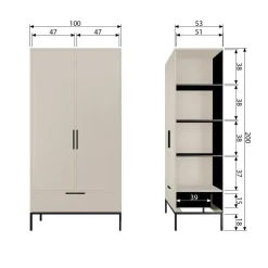 WOOOD Adam 2-deurs kast - Grenen - Dust - 200x100x53 cm