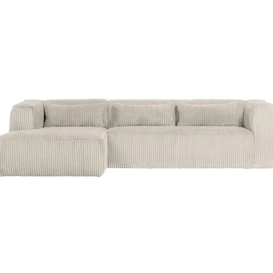 WOOOD Bean Hoekbank Links - Ribstof - Naturel - 73x305x96