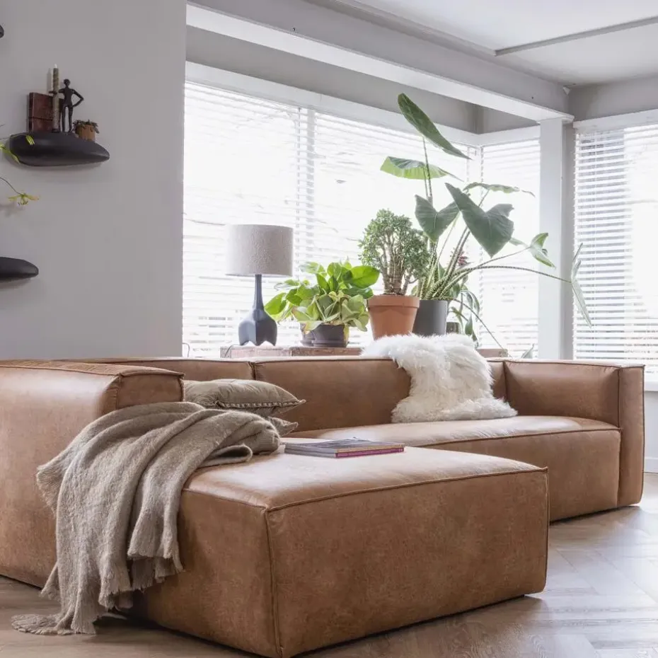 WOOOD Bean Hoekbank Rechts - Ecoleer - Cognac - 73x305x96